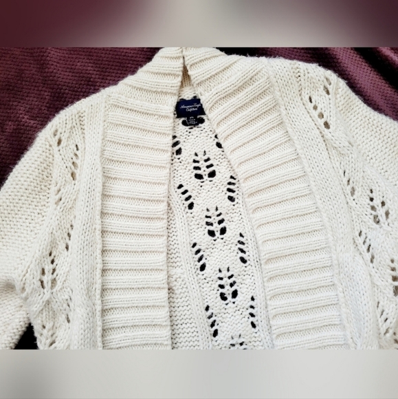 American Eagle Outfitters Women's Open Front Cardigan Wool Off-White,Medium Size - Picture 4 of 13